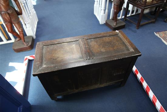 An 18th century oak coffer, W.3ft 6in.